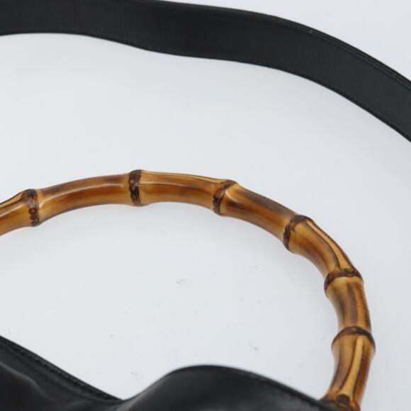 GUCCI Bamboo Handbag Leather Black Gold 001 2058 1577 0 - Picture 8 of 12